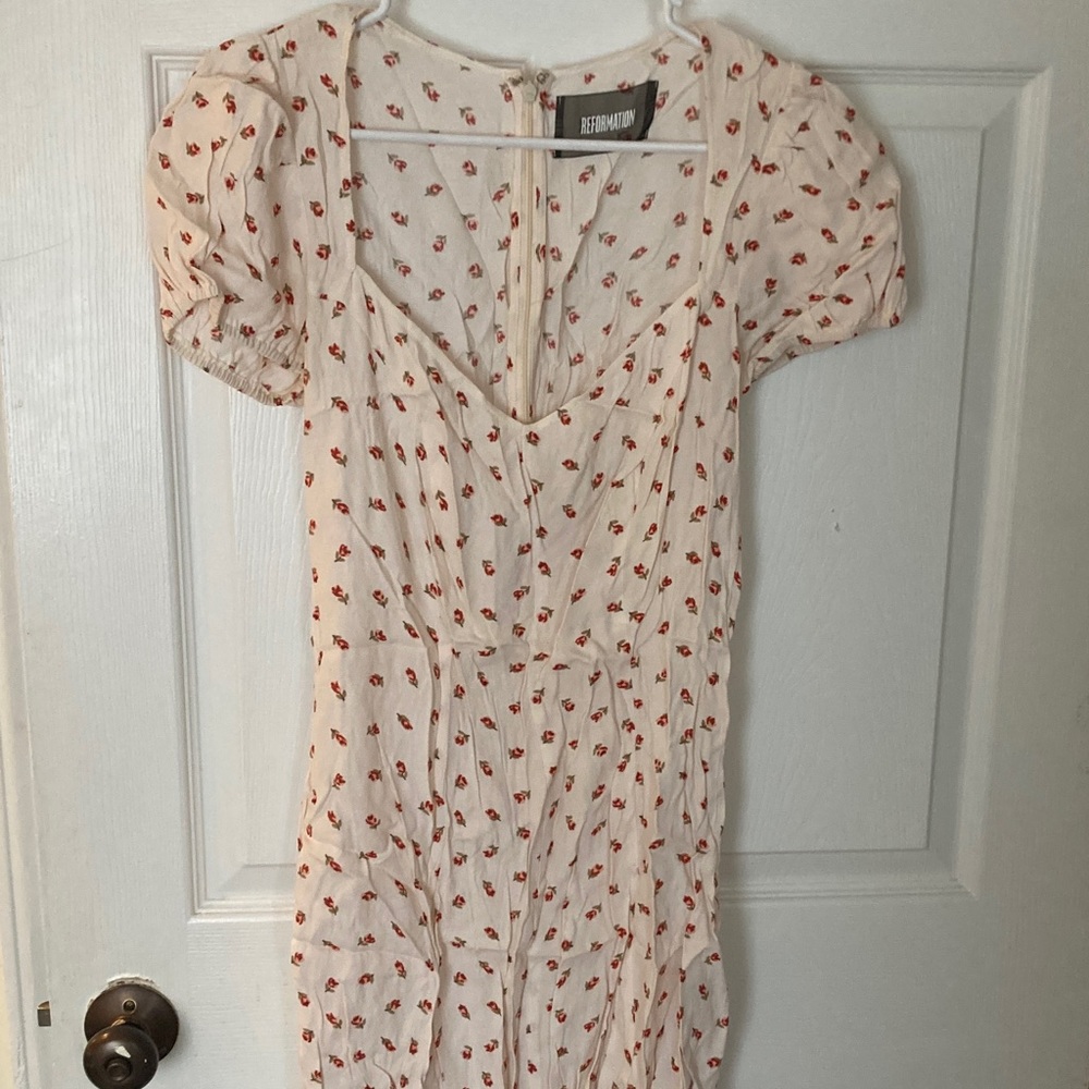 Reformation Cream and Red Floral Mini Dress